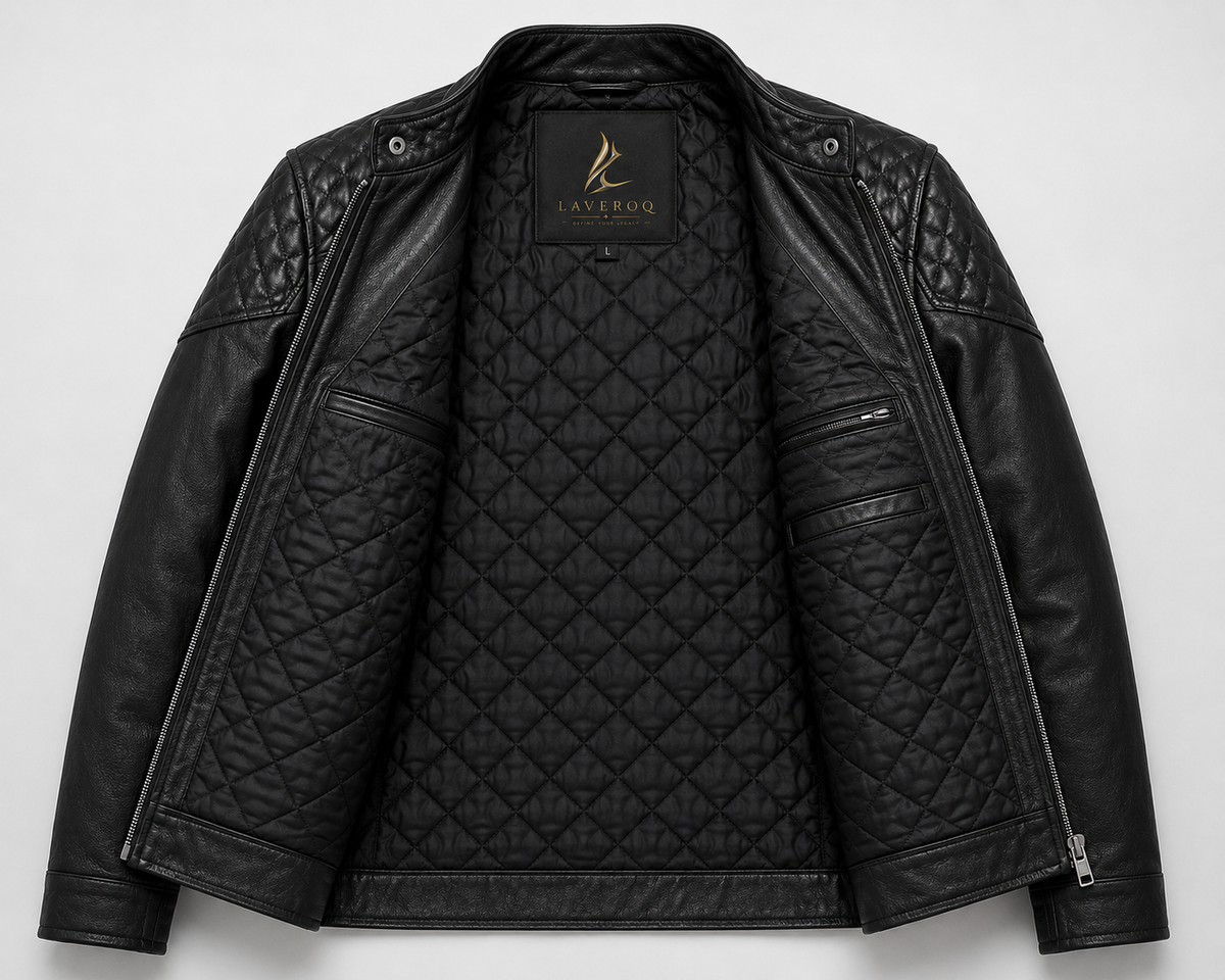 Men’s Black Quilted Shoulder Leather Jacket