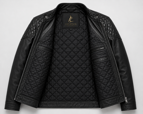 Men’s Black Quilted Shoulder Leather Jacket