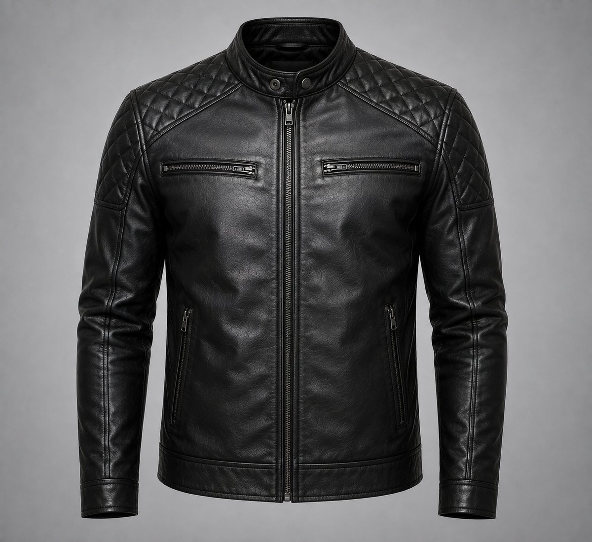Men’s Black Quilted Shoulder Leather Jacket