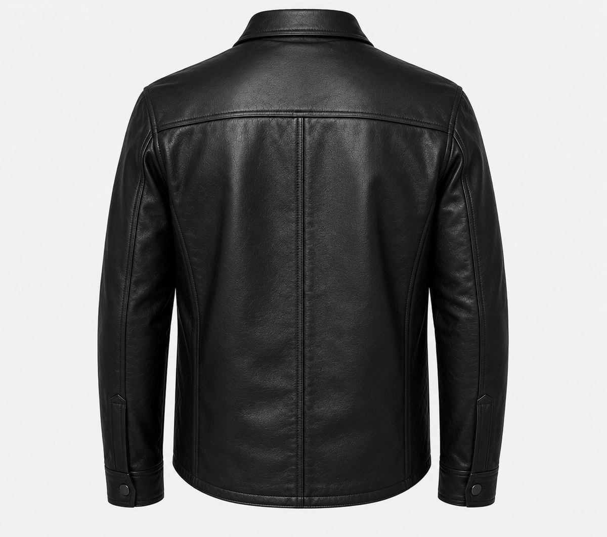 Men’s Black Genuine Leather Shirt Jacket with Utility Pockets