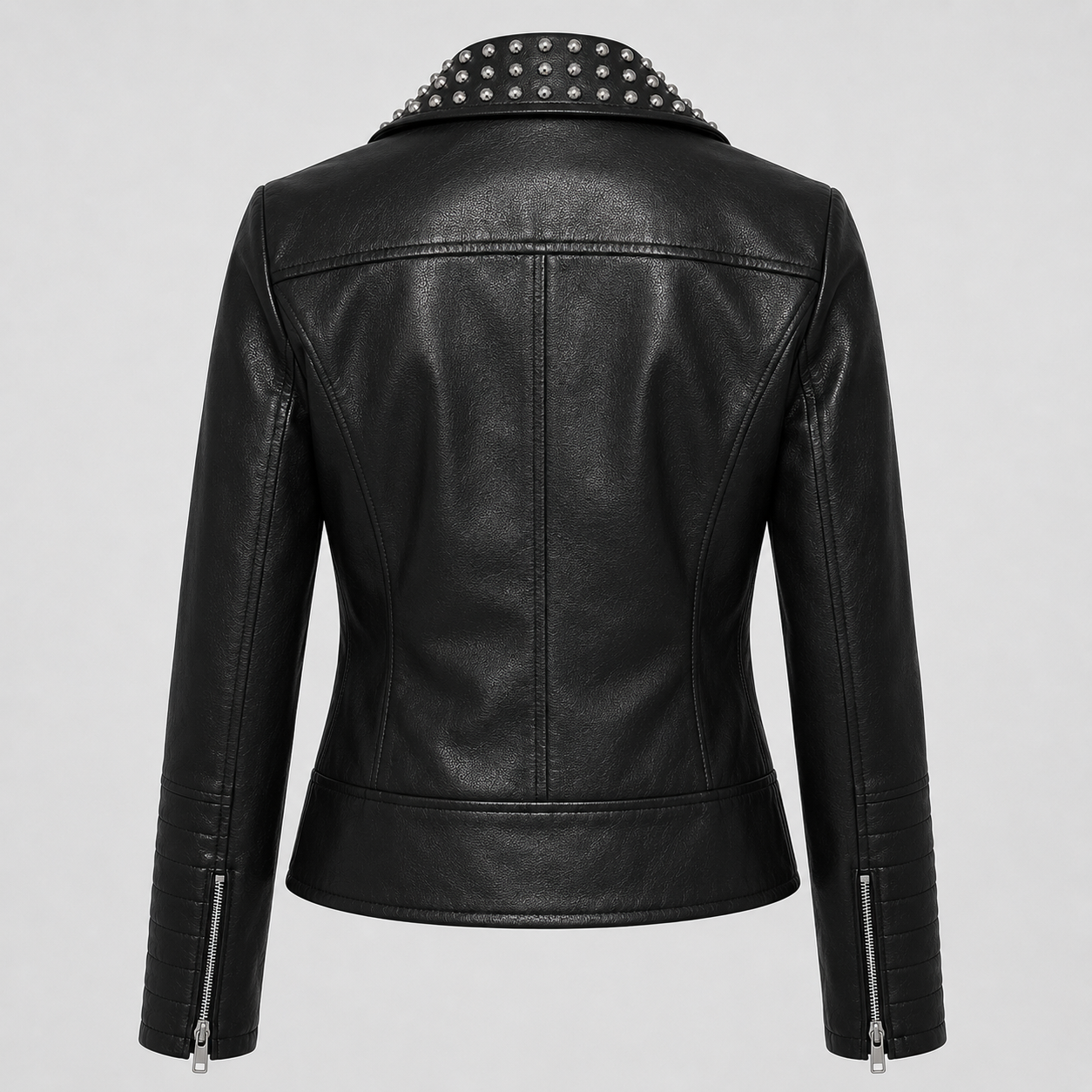 Laveroq Women’s Studded Black Leather Biker Jacket – Edgy Zip Front Style