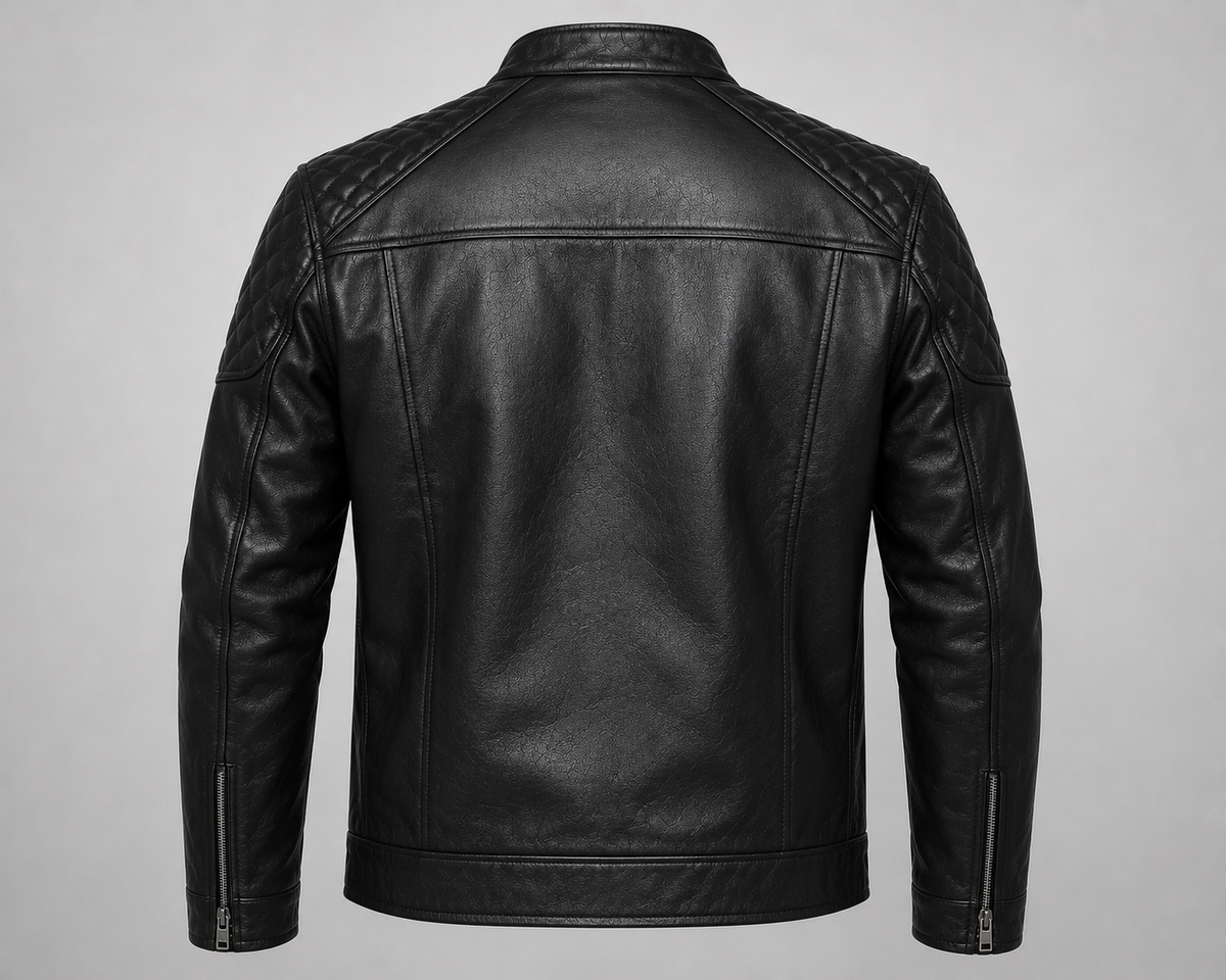 Men’s Black Quilted Shoulder Leather Jacket
