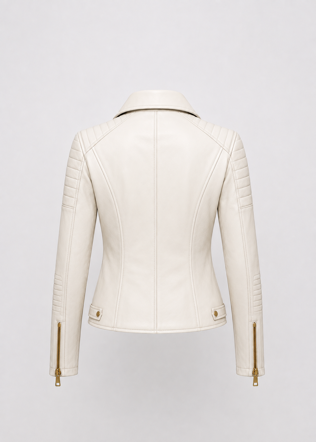 Women’s Premium Genuine Leather Biker Jacket – Luxury White Quilted Moto Jacket with Gold Zippers