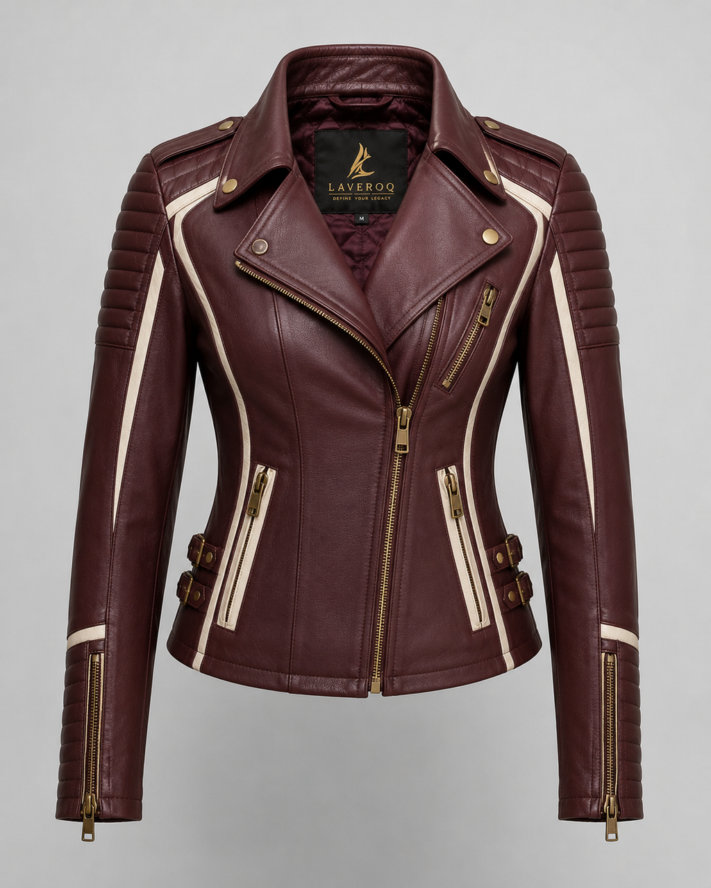 Laveroq Women’s Signature Burgundy Cowhide Leather Jacket