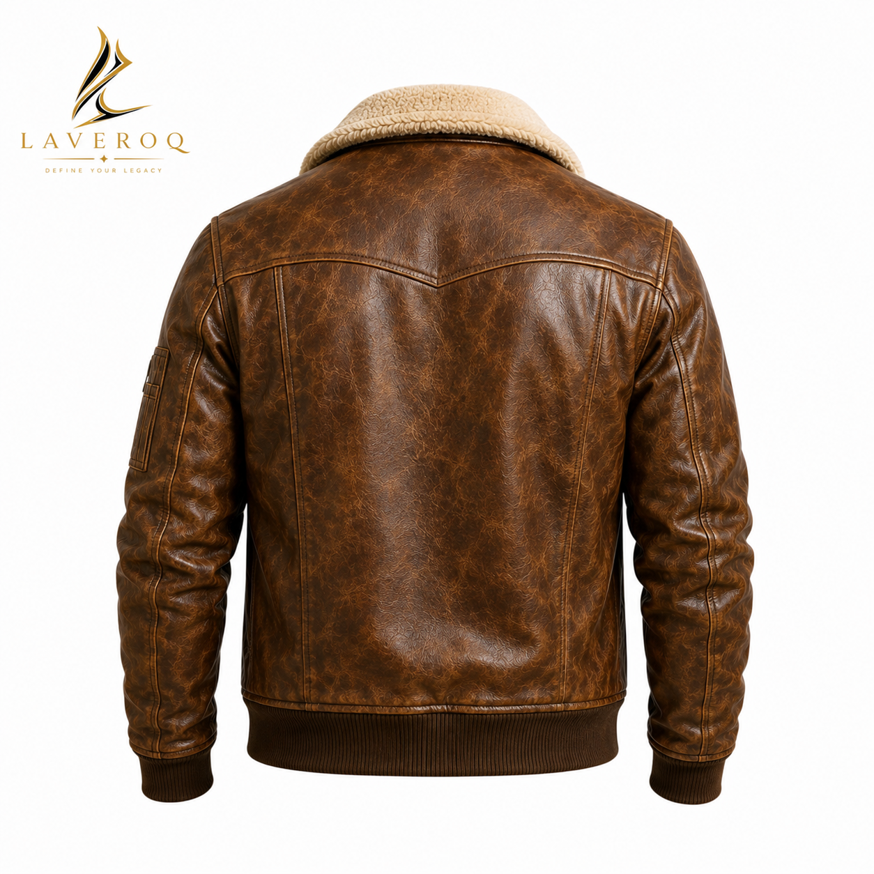 LAVEROQ Premium Brown Shearling Leather Aviator Jacket