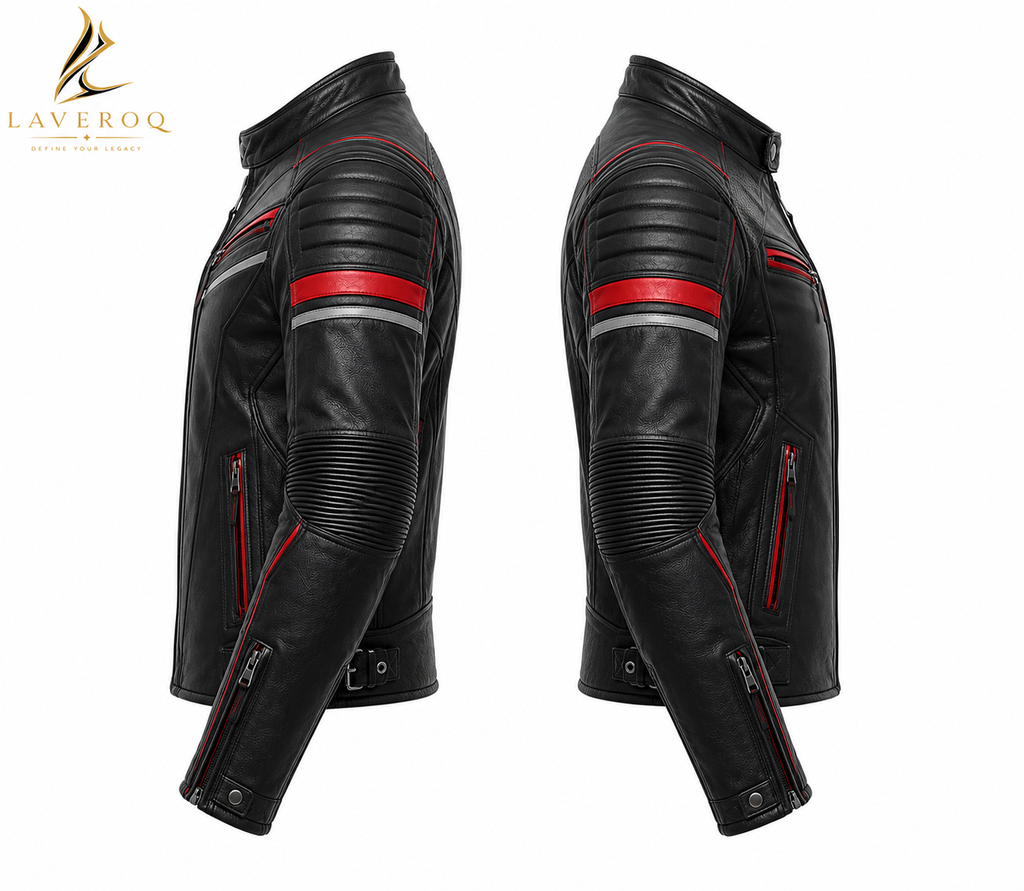 LAVEROQ Premium Black & Red Leather Motorcycle Jacket