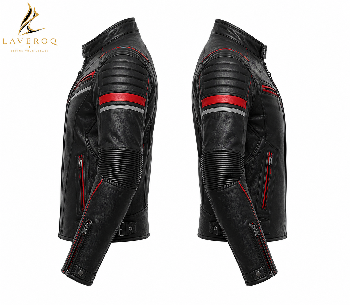 LAVEROQ Premium Black & Red Leather Motorcycle Jacket