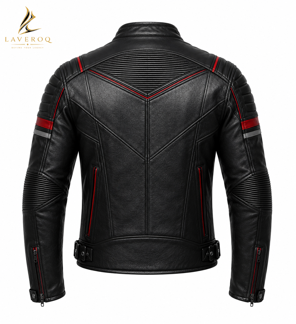 LAVEROQ Premium Black & Red Leather Motorcycle Jacket