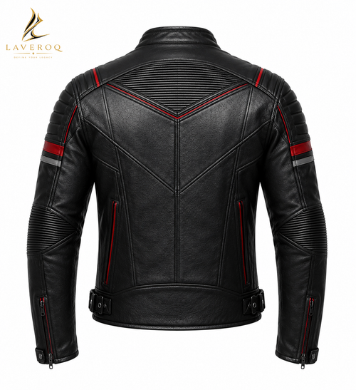 LAVEROQ Premium Black & Red Leather Motorcycle Jacket